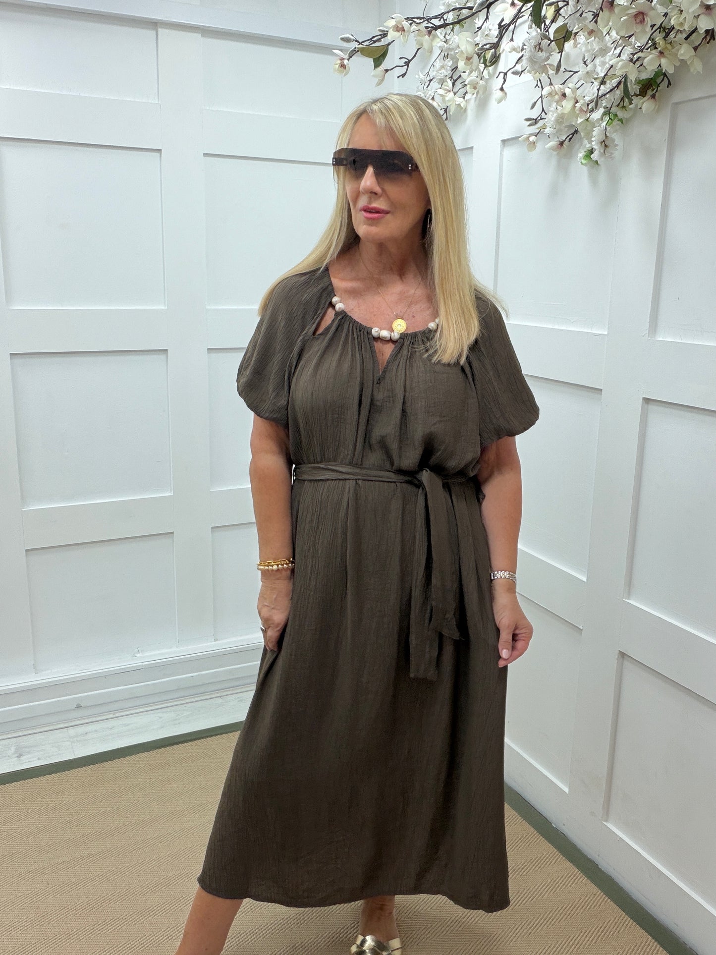 Beattie: Beaded neckline maxi dress. One size 12-18. 2 colours