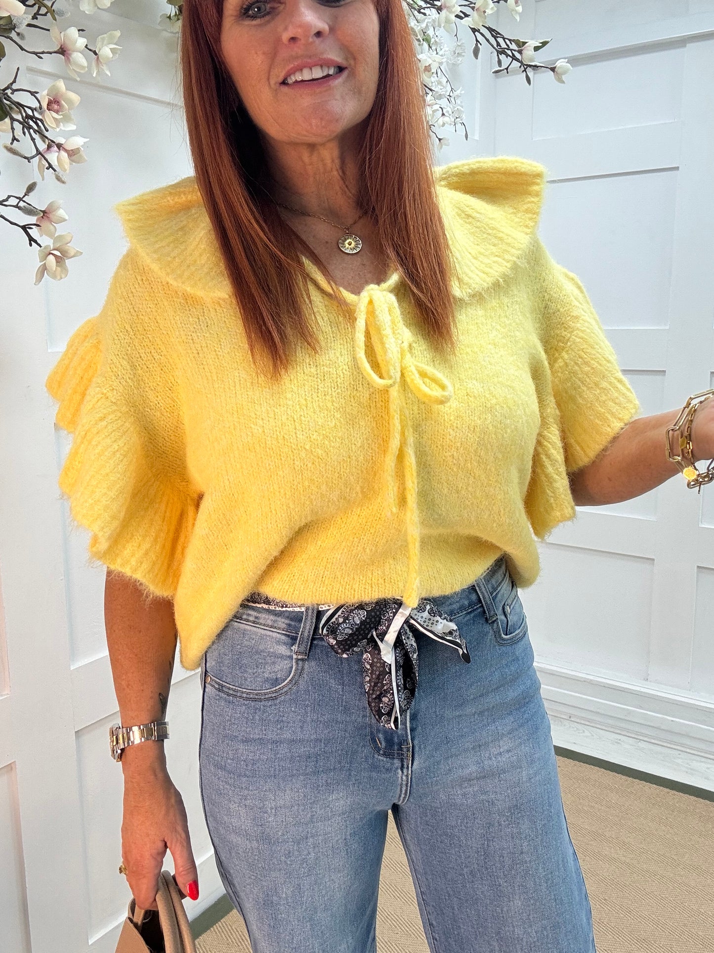 Jess: Washed denim high waist wide leg jeans. Sizes: 8-18