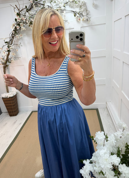 Sofia: Stripe knit midi dress. Sizes: 10-16. 3 colours