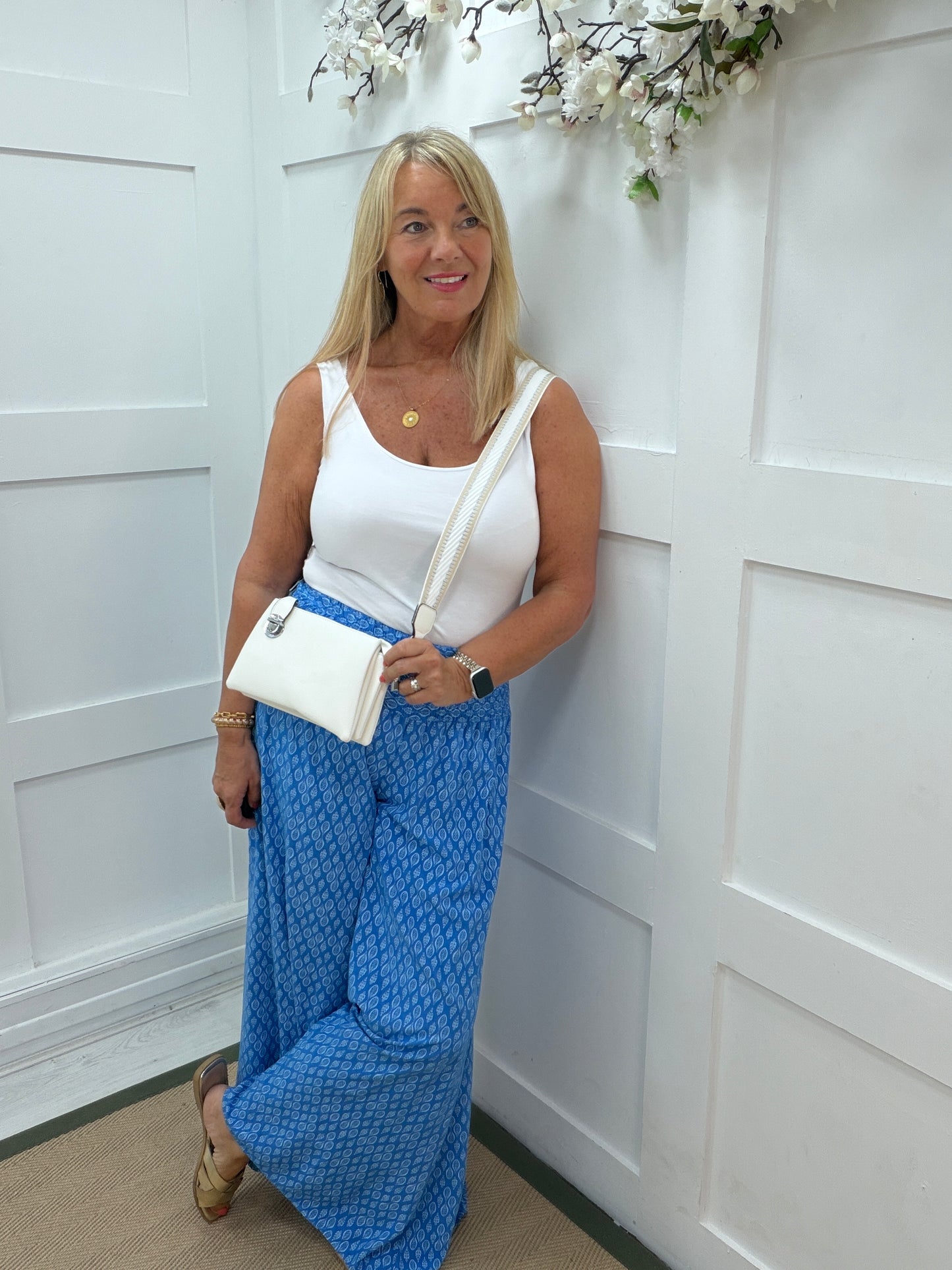 Tamara: Wide leg patterned trousers. One size: 10-16. 3 colours
