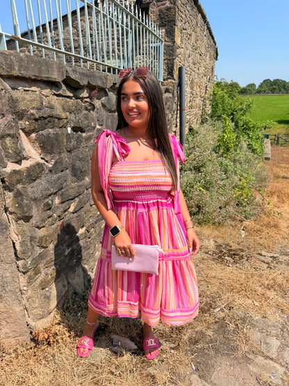 Serena: Strappy abstract stripe midi dress. One size 8-14. 2 colours