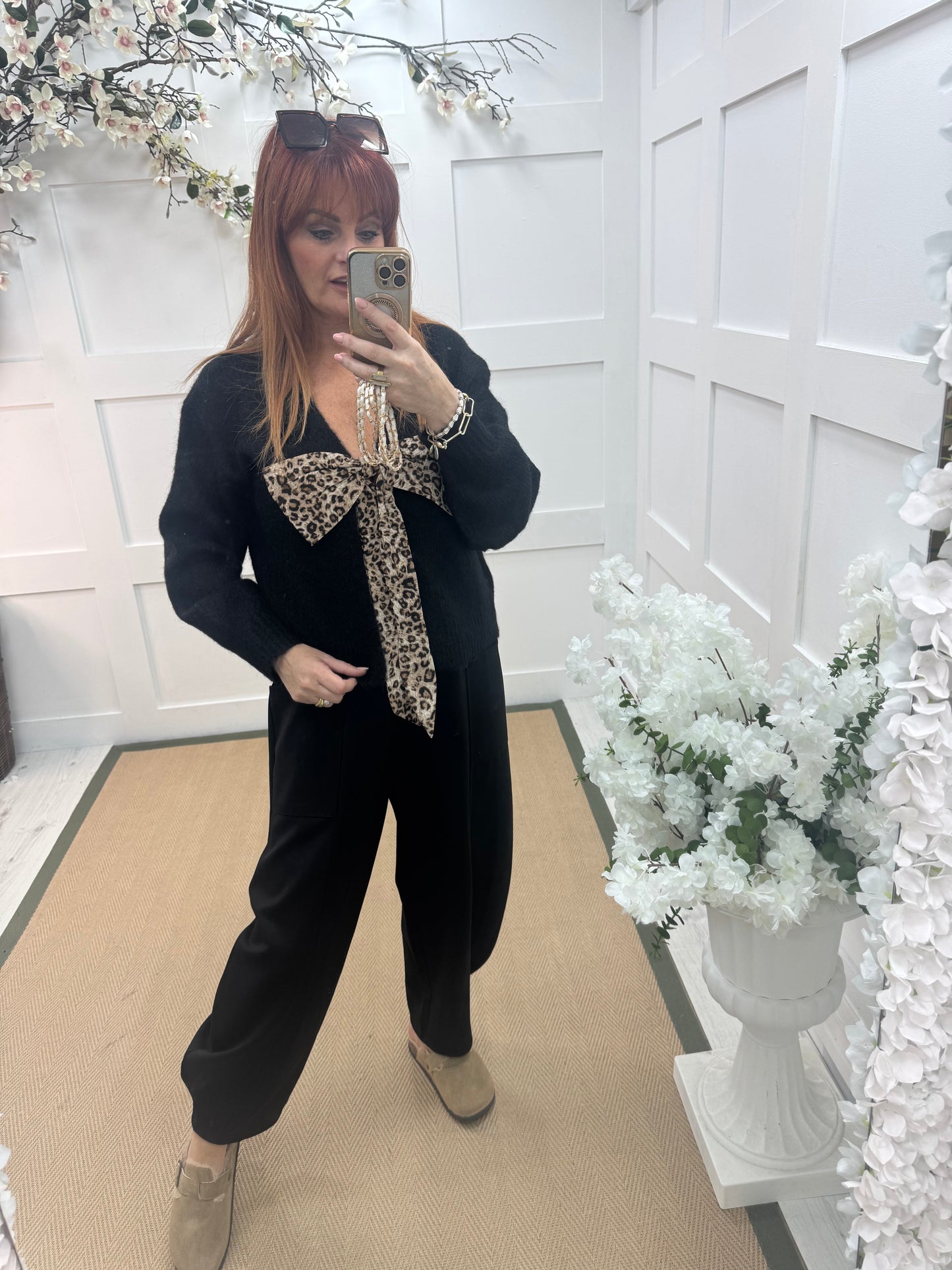 River: Black cocoon harem trousers. One Sz: 14-20