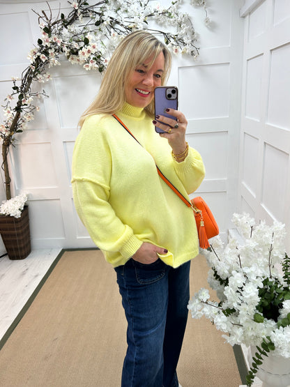 Amy: Lemon oversized knitted top. One Sz: 14-20