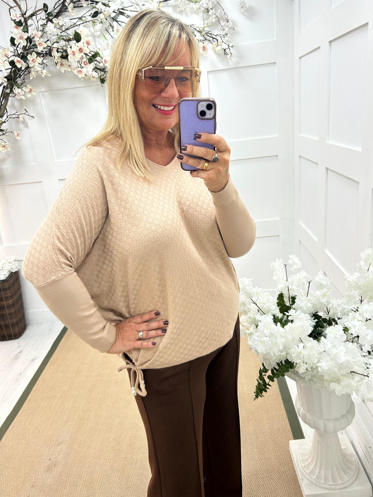 Aria: Sand waffle tie top. One size 16-22