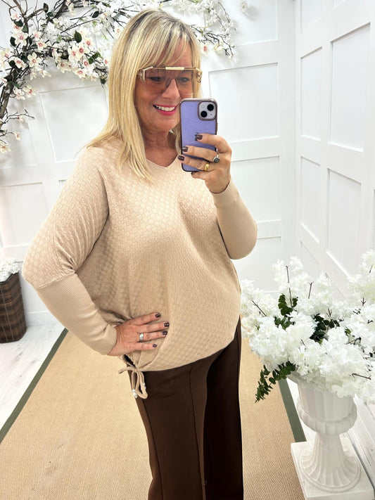 Aria: Sand waffle tie top. One size 16-22