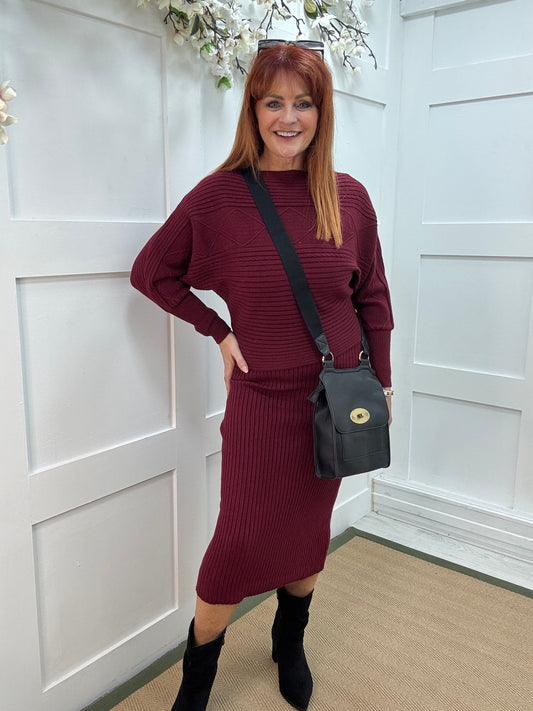 Sloane: Burgundy jumper & dress set. One size: 8-14