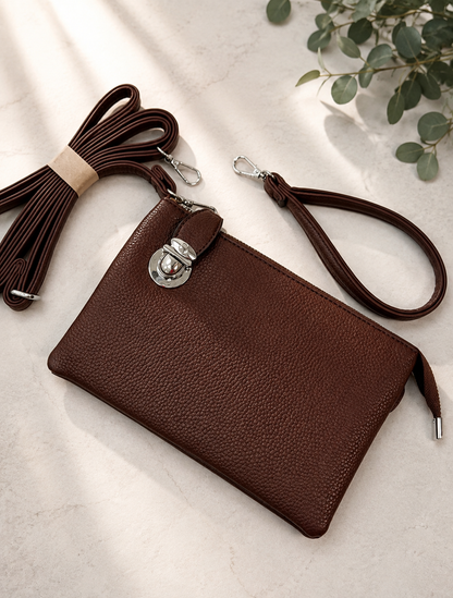 Britt 2: Three pocket crossbody bag with thin strap. Various colours
