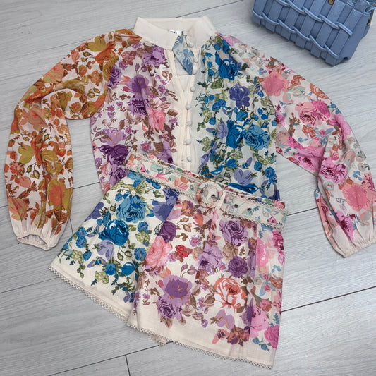 Pippa: Floral blouse & shorts set. 2 sizes