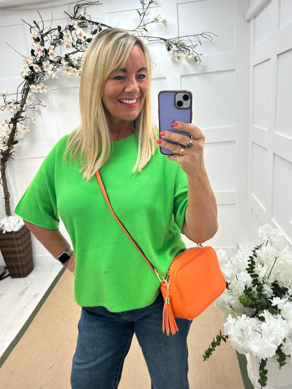 Carys: Lime short knitted top. One size: 12-18/20