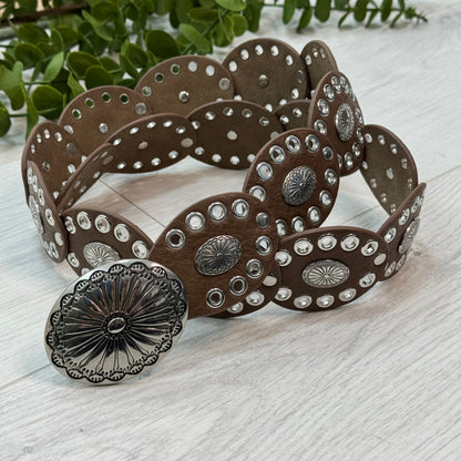 Tilly: Brown & silver cowgirl retro belt. One size: 8-16