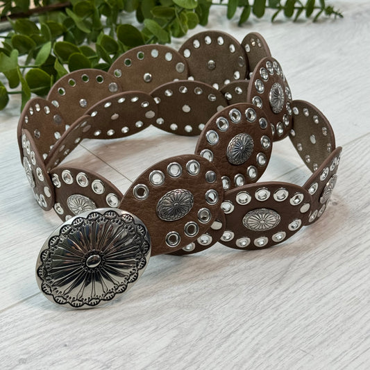 Tilly: Brown & silver cowgirl retro belt. One size: 8-16