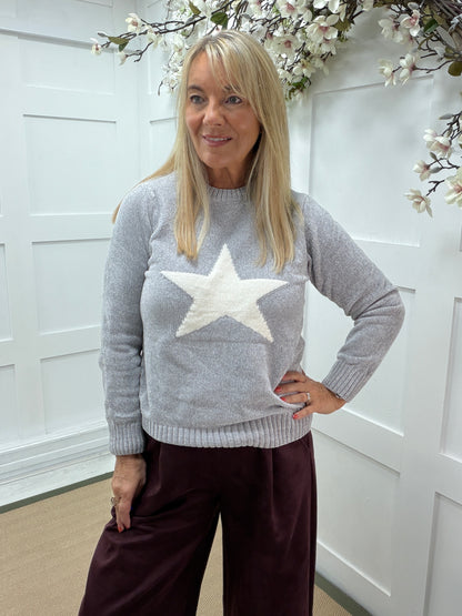 Sara: Soft star knit. One size: 10-16. 4 colours