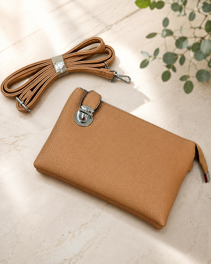 Britt 2: Three pocket crossbody bag with thin strap. Various colours