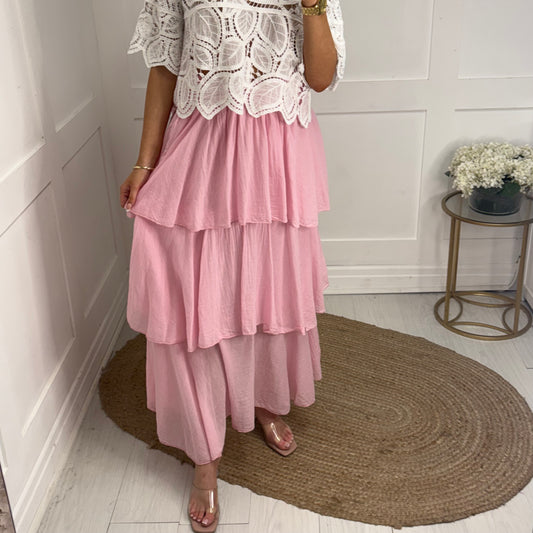 Fliss: Pink cotton rara skirt. One size: 12-24