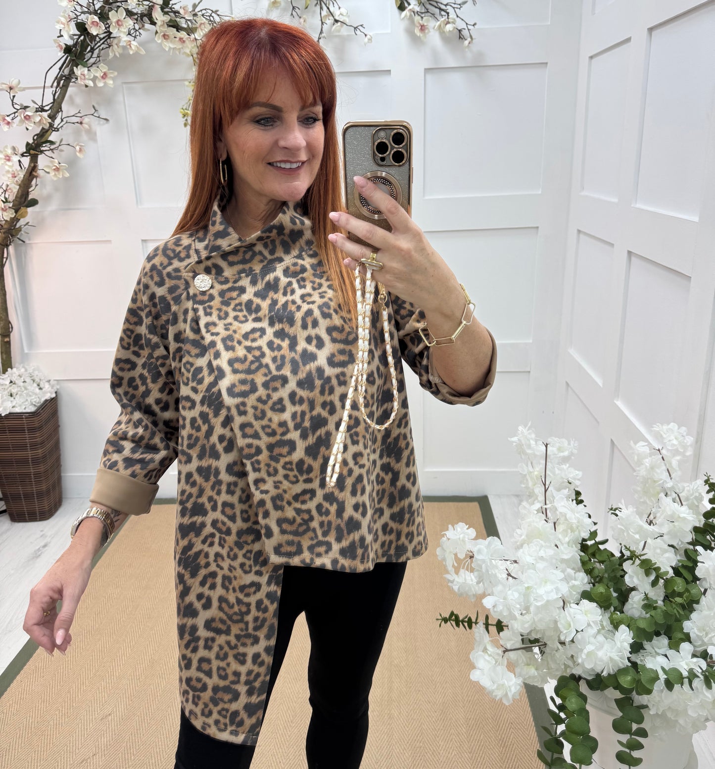 Karin: Leopard print soft feel jacket. One size: 10-16