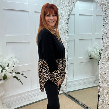 Liza: Long leopard print cotton top. One size: 10-16