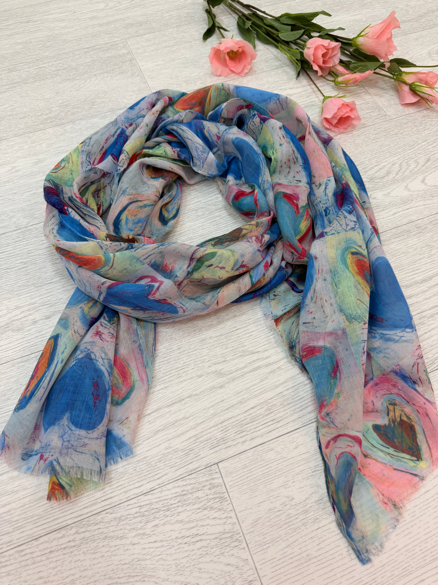 Honey: Blue multicoloured heart scarf