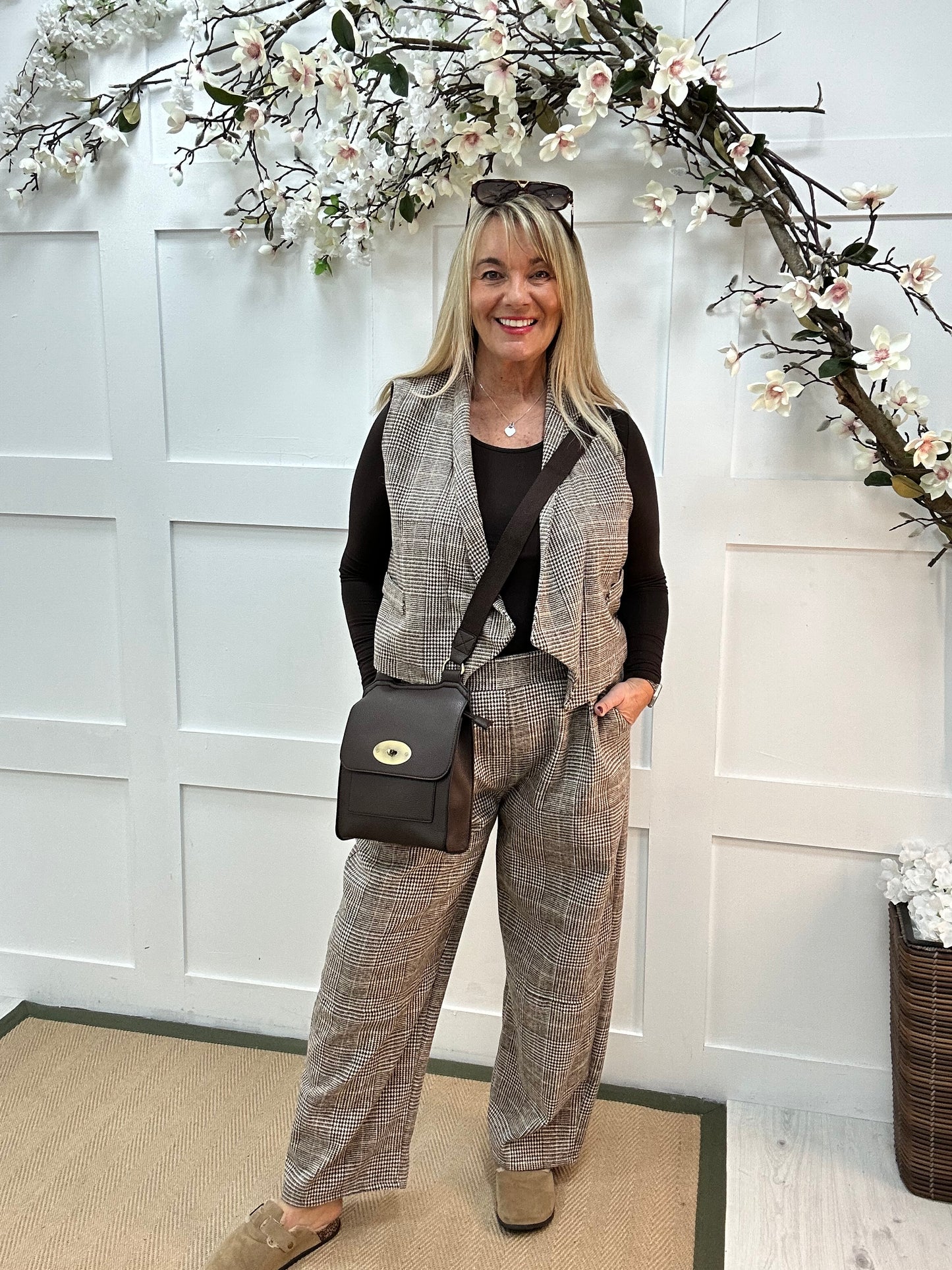 Sloane: Check trouser and waistcoat co-ord set. One size: 16-18