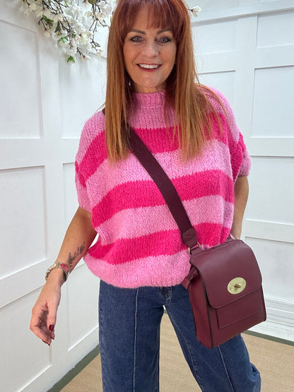 Mabel: Hot pink & bubblegum pink slouchy jumper. One size 12-18/20