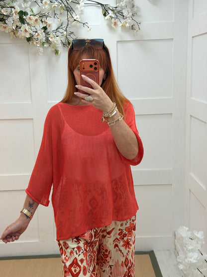 Leonie: Light weight fine knit short sleeve top. One size: 12-18. 7 colours