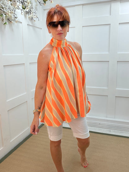 Heidi: Halter neck striped top. One size: 12-18. 4 colours