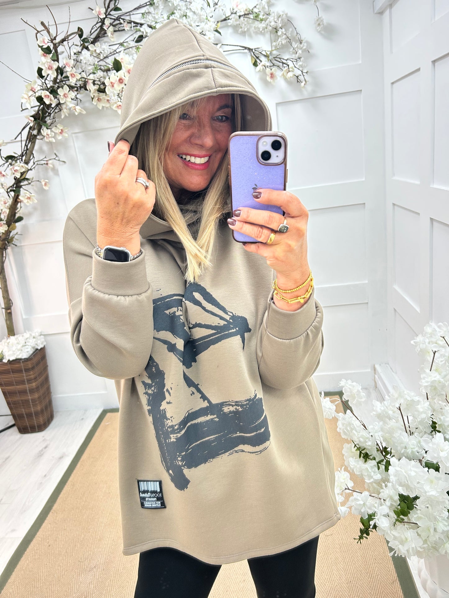 Harper: Mocha oversized abstract hoodie. One size: 12-18/20