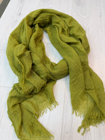 Tula: Long frayed raw edge scarf. Various colours