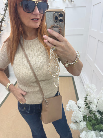Pip: Stone short sleeve soft knit top.