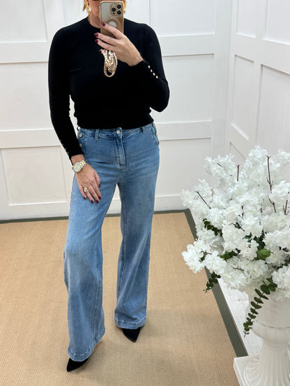 Manda: Light blue diamanté front pocket jeans. Sizes: 8-14