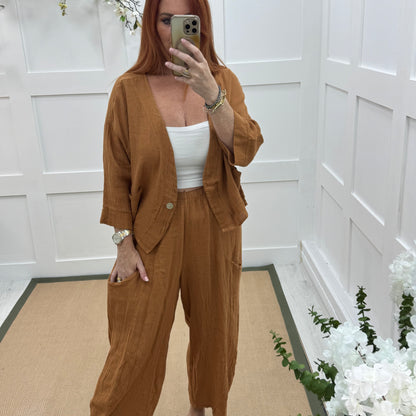 Kelsey: Paprika jacket & trouser co-ord set. One size: 14-20/22