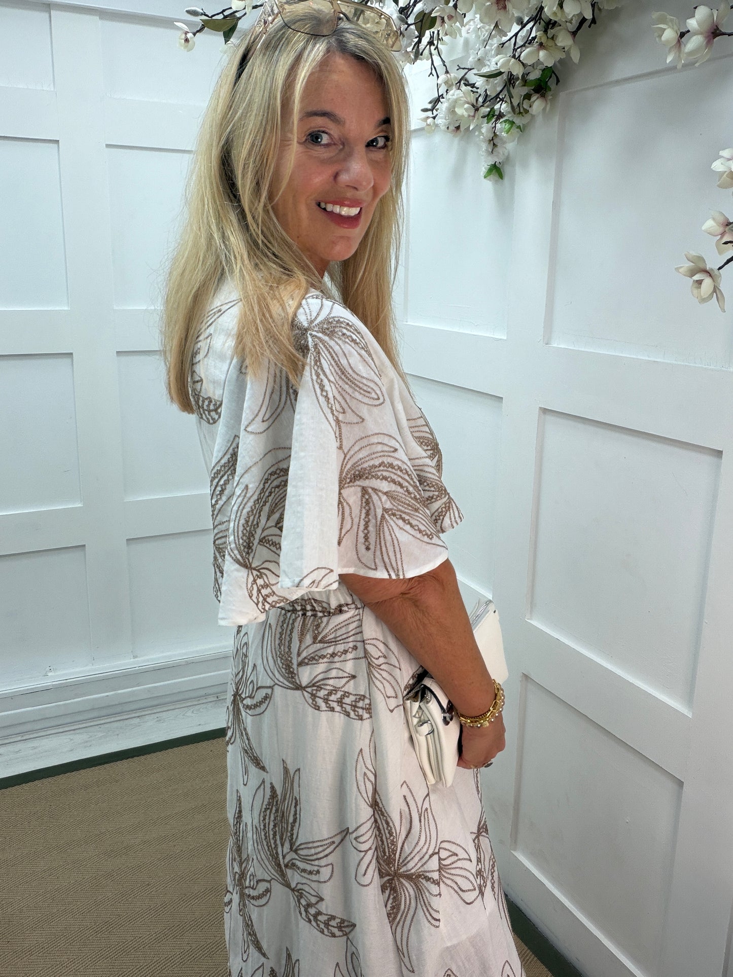 Verity: Floral embroidered maxi dress. One size: 10-16. 2 colours
