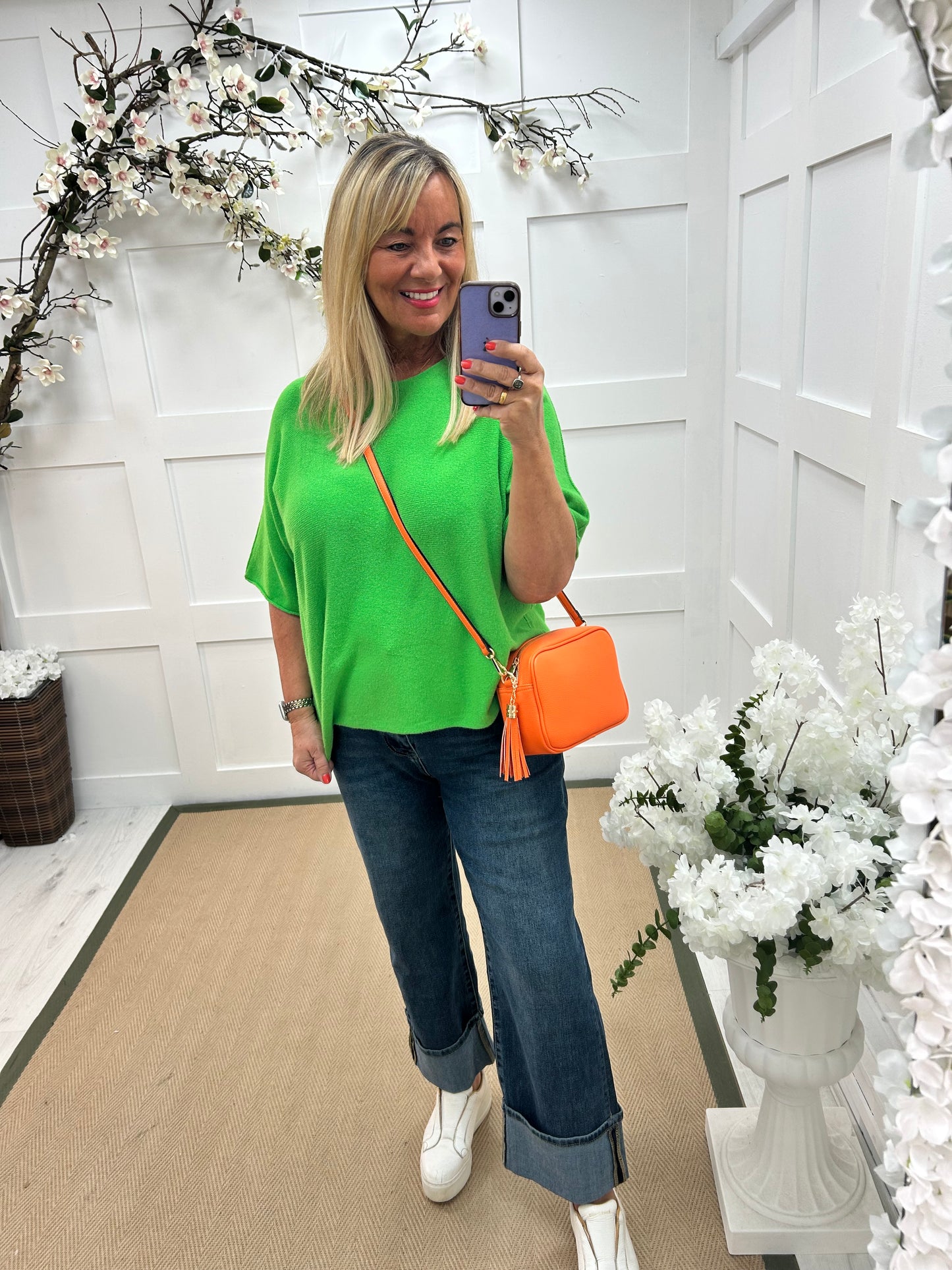 Carys: Lime short knitted top. One size: 12-18/20