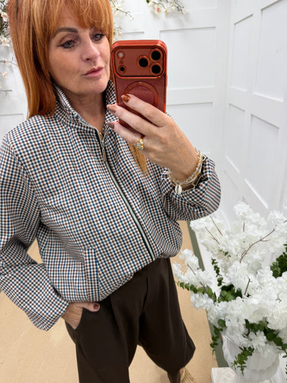 Gigi: Gingham check lightweight funnel neck jacket. One size: 10-16. 3 colours