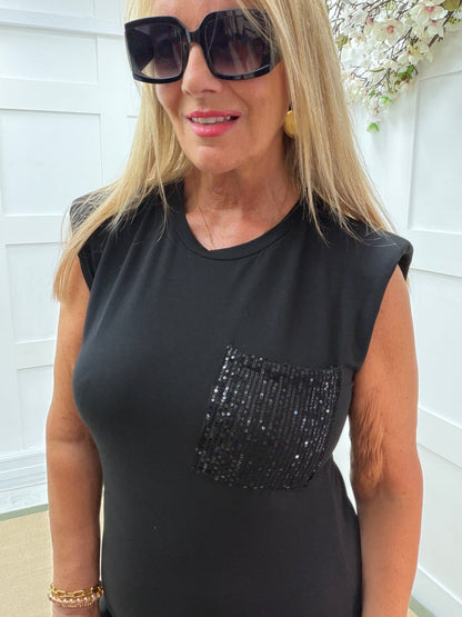 Suri: Sequin pocket midi dress. One size 10-14. 3 colours