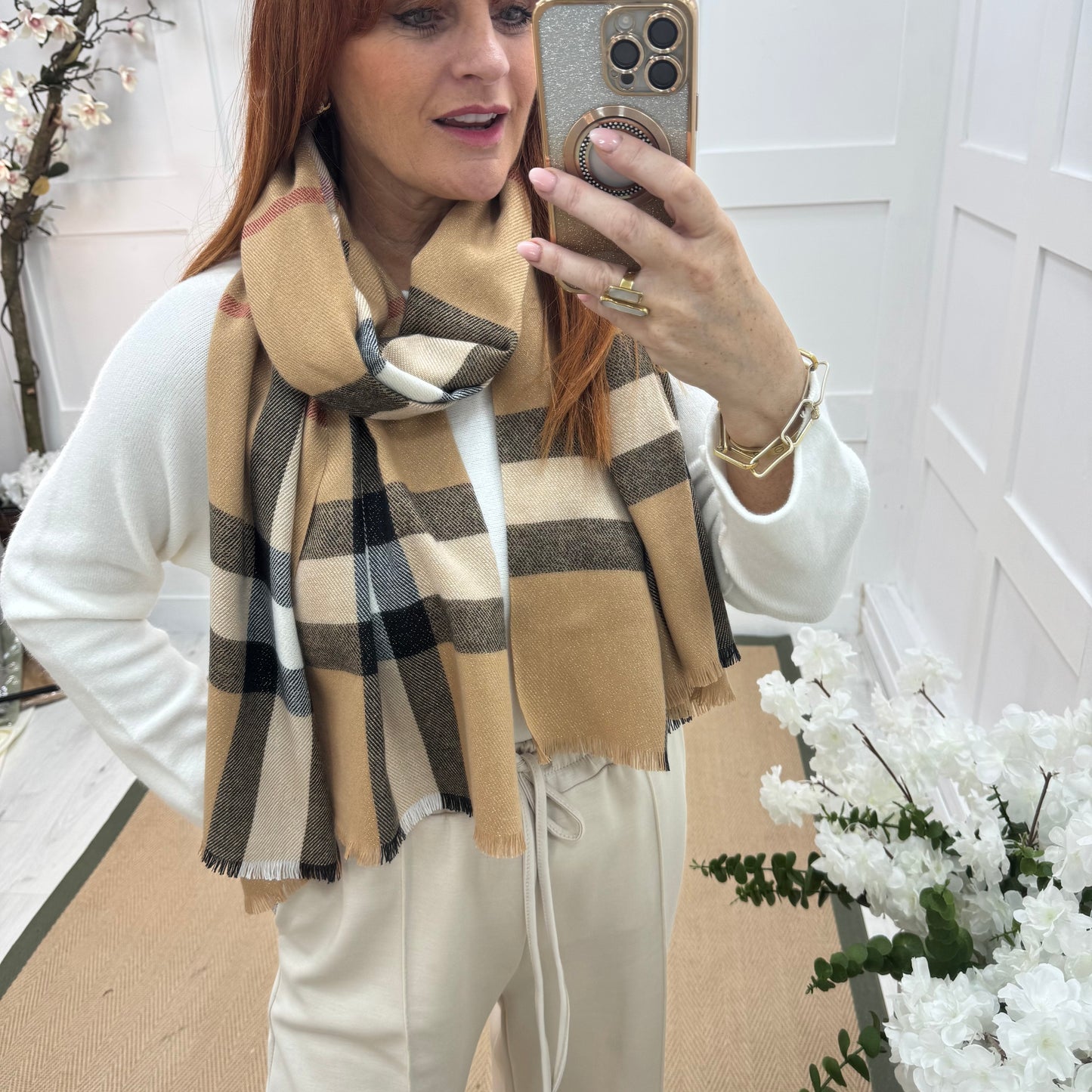 Brianna: Brown check designer inspired scarf