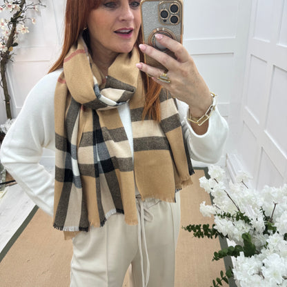 Brianna: Brown check designer inspired scarf