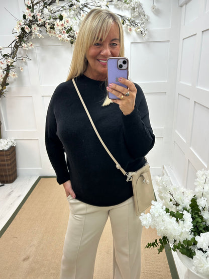 Sammi: Black batwing knitted top. One size: 12-18