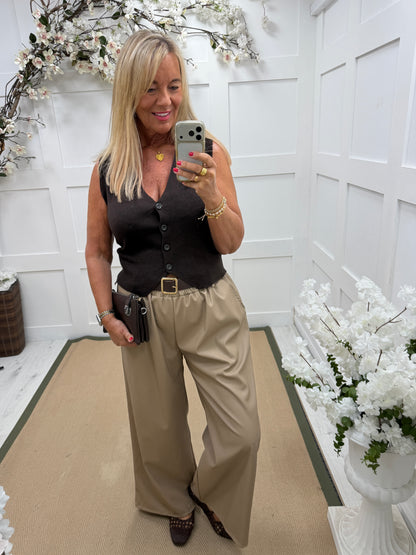 Nisha: Faux leather wide leg trousers. One size: 14-18. 3 colours