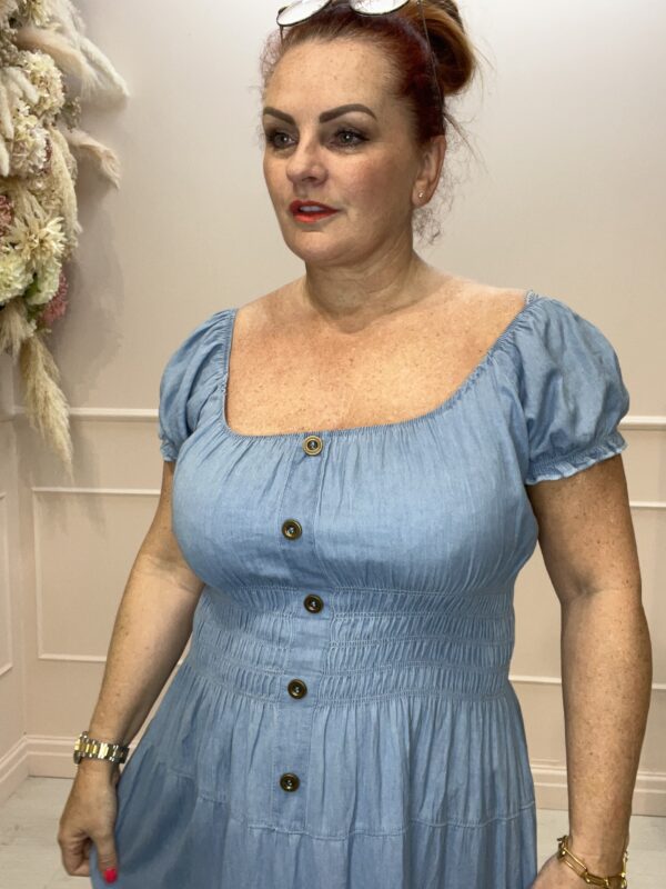 Plus size denim bardot dress hotsell