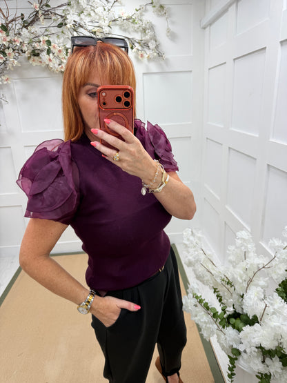 Flora: Short sleeved 3D flower top. One size: 10-16. 3 colours