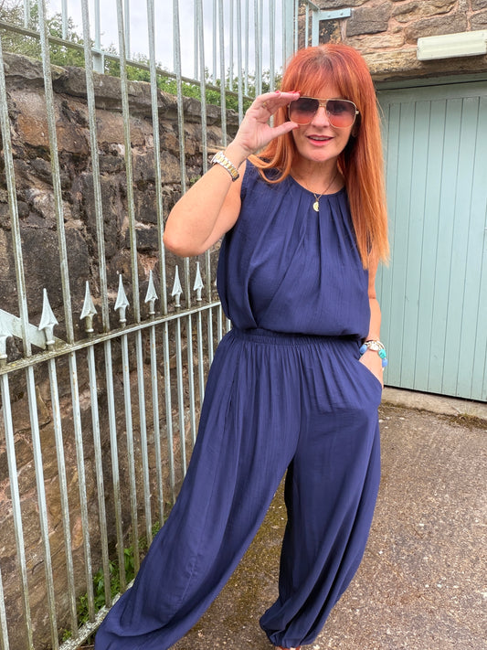 Cassidy: Sleeveless top & trouser co-ord set. One Sz: 12-16. 3 colours