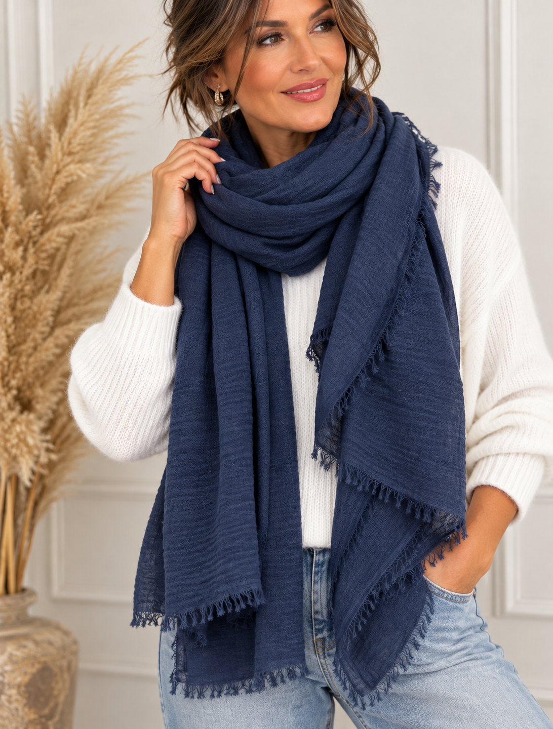 Tula: Long frayed raw edge scarf. Various colours