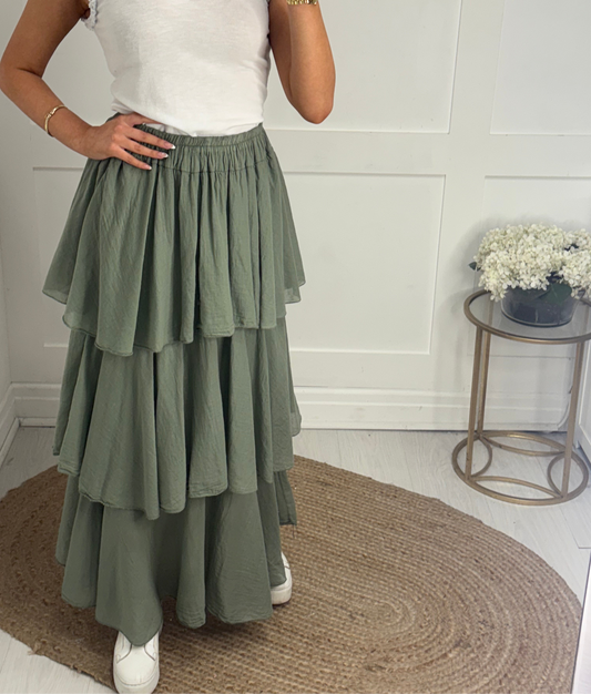 Fliss: Khaki cotton rara skirt. One size: 12-24