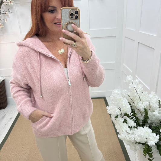 Teddi: Pink soft knit hooded top. 2 sizes