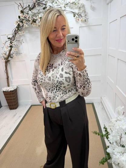 Pamela: Leopard print sheer mesh top. 10-16. 2 colours