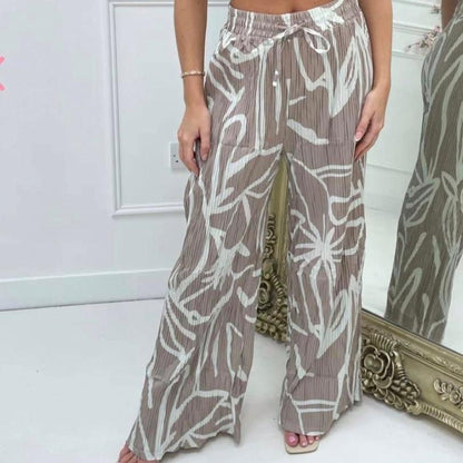 Gigi: Printed Plisse Full Length Palazzo Trousers. 2 sizes