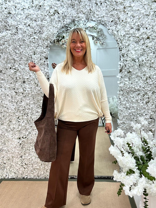 Aria: Cream waffle tie top. One size 16-22