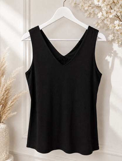 Vanessa: Stretchy V neck basic vest top. One size: 8-14. 6 colours