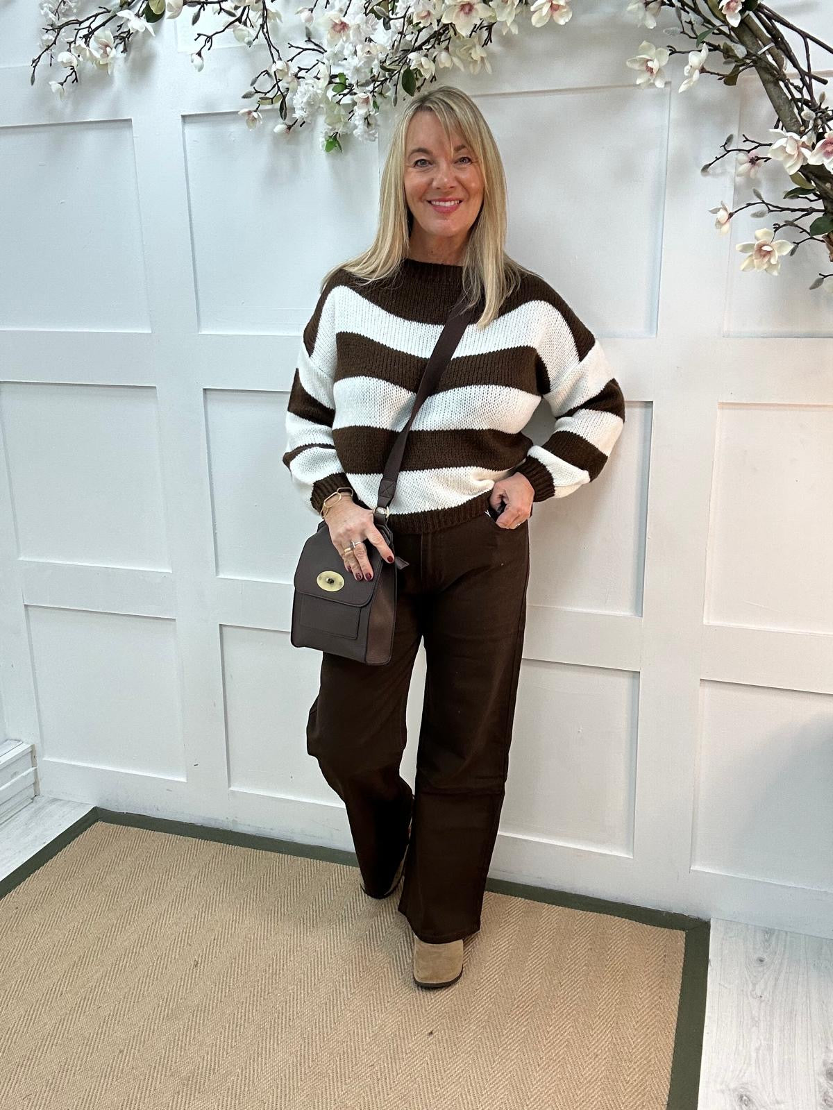 Terri: Brown striped knit jumper. One size 12-18
