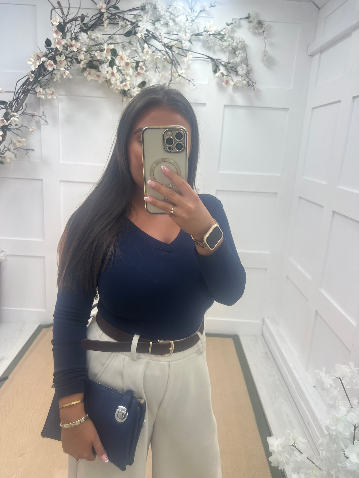 Bobbie: Basic V neck plain long sleeve top . One size: 8-14. 5 colours